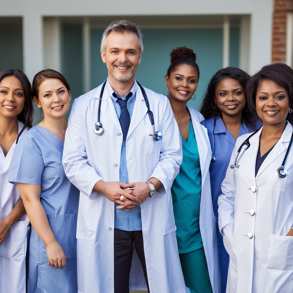Diverse team of healthcare professionals smiling